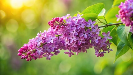 Obraz premium Syringa vulgaris: a minimalist study in purple. Spring's gentle lilac against green.