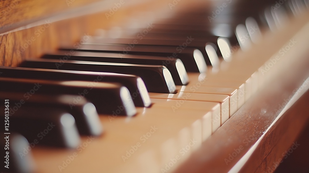 Poster close-up of piano keys in natural light with soft focus emphasizing details : generative ai