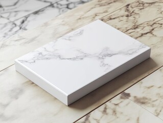 Elegant Marble-Top Box Mockup on Wooden Surface.