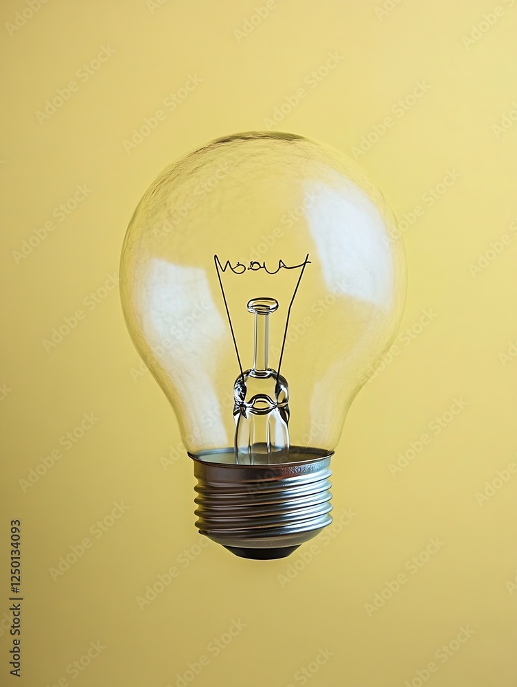 Poster classic light bulb floating in air with elegant yellow background for innovation concept : generativ