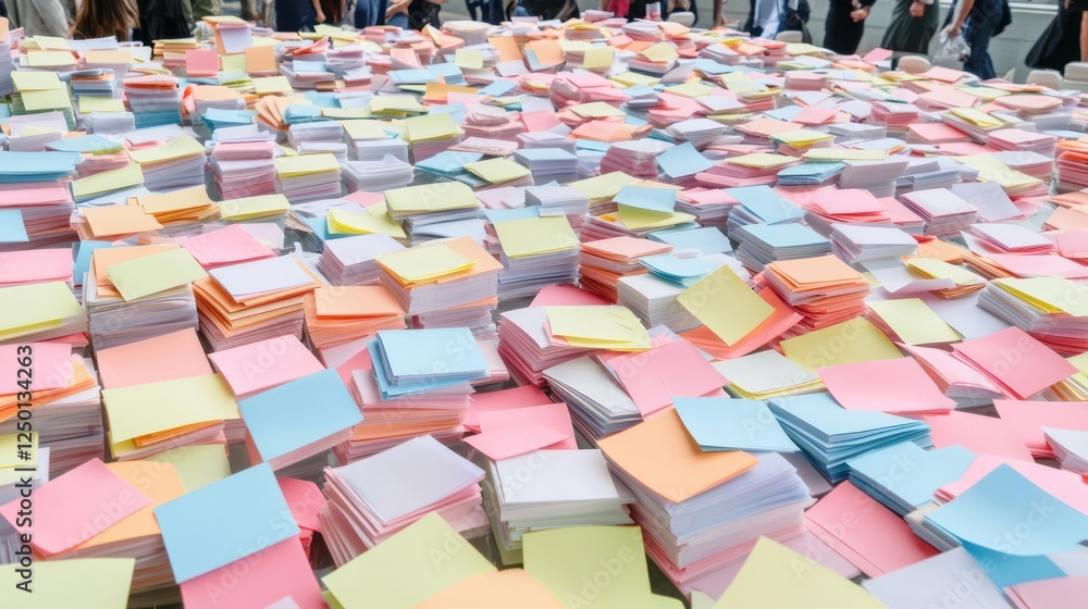 Aufkleber a vibrant assortment of sticky notes in various colors, scattered across a surface, creating a livel