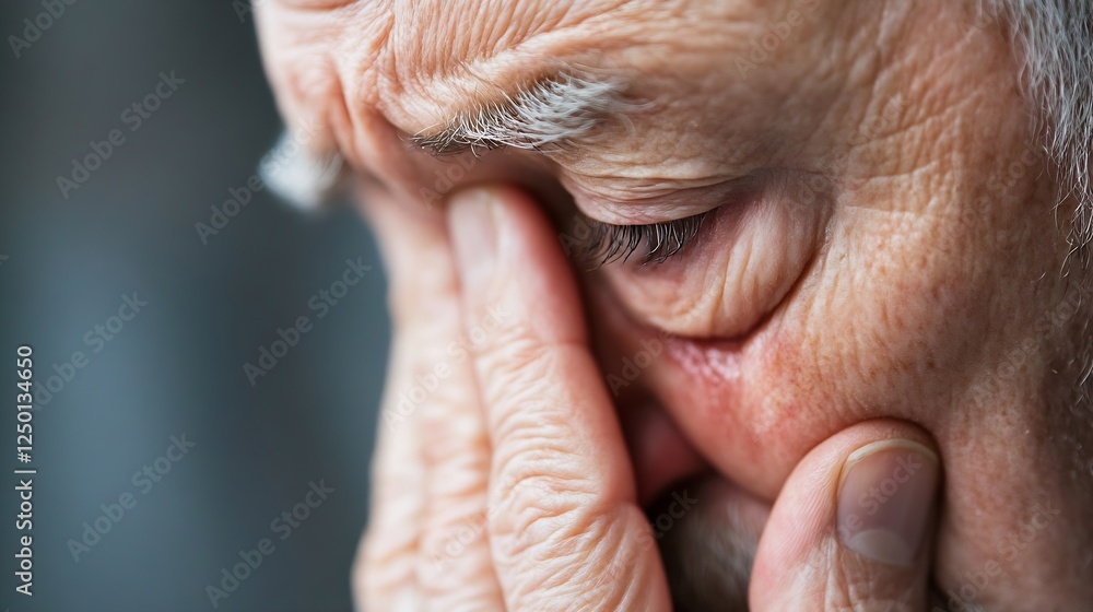 Poster Elderly Man Displaying Sadness and Contemplation through Expressive Facial Features : Generative AI