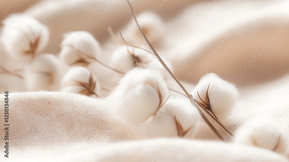 Poster delicate cotton flowers on soft fabric texture for natural textile background : generative ai