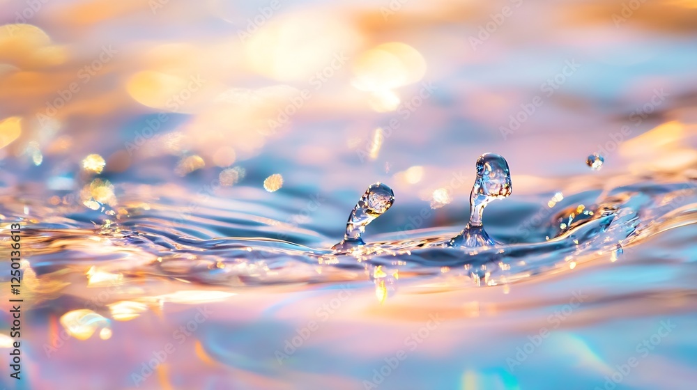 Leinwandbilder close-up of water droplets creating ripples in colorful liquid : generative ai