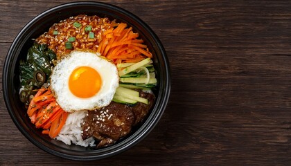 Delicious and colorful Bibimbap in a bowl.