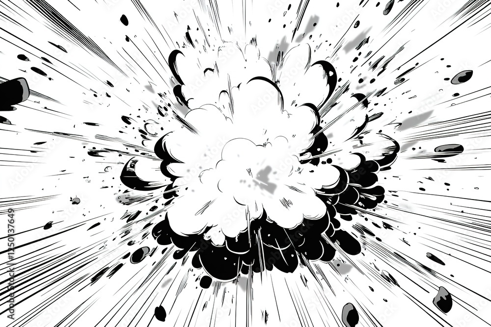 Poster dynamic explosion effect with bold lines and contrasting shades