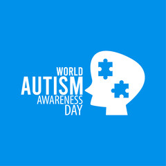 World autism awareness day. April 02. Human head icon. Puzzle piece icon. Blue background. Poster or banner.