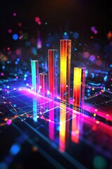 Stylized bar chart featuring holographic effects, shimmering
