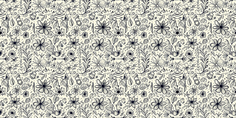  Cartoon hand-drawn doodles on the subject of summer holidays theme seamless pattern