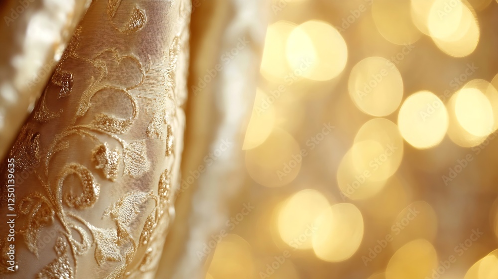 Aufkleber Elegant gold and beige fabric with intricate details and soft bokeh background : Generative AI