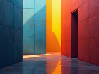 Obraz premium Minimalist abstract geometric design, modern art, bold colors, high contrast of a modern building, illustration, 300dpi