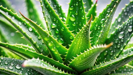 Aloe Vera Plant Photography: Water Droplets on Fresh Leaves, Stock Photo, High Resolution Image