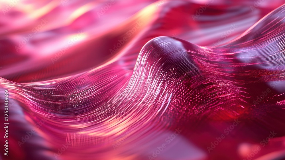 Poster pink abstract background with wavy lines representing ai computation and digital waves