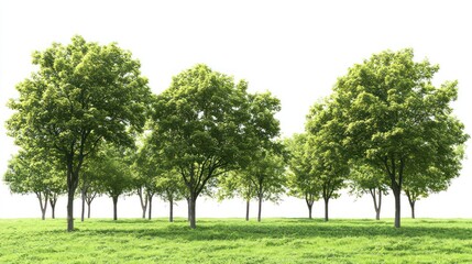Obraz premium Lush green trees in a field, isolated on white; nature background, website design