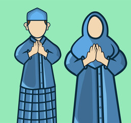 illustration of a man and woman wearing Muslim clothing