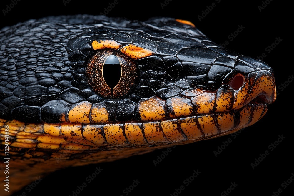 Poster close up photography of a ball python head with clear details and copy space for text