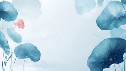 Serene Blue Lotus Leaves Against A Cloudy Sky
