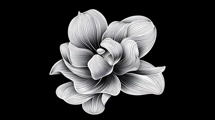 Monochrome Floral Illustration: Intricate Line Art on Black Background AI Generated