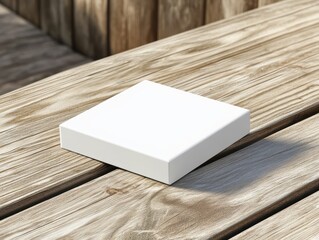 Fototapeta premium Blank White Box Mockup on Rustic Wooden Table.