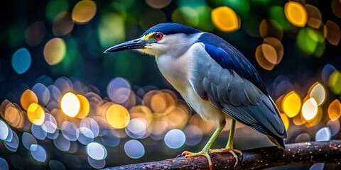 Obraz premium Black Crowned Night Heron in Low Light, Nocturnal Bird, Wildlife Photography