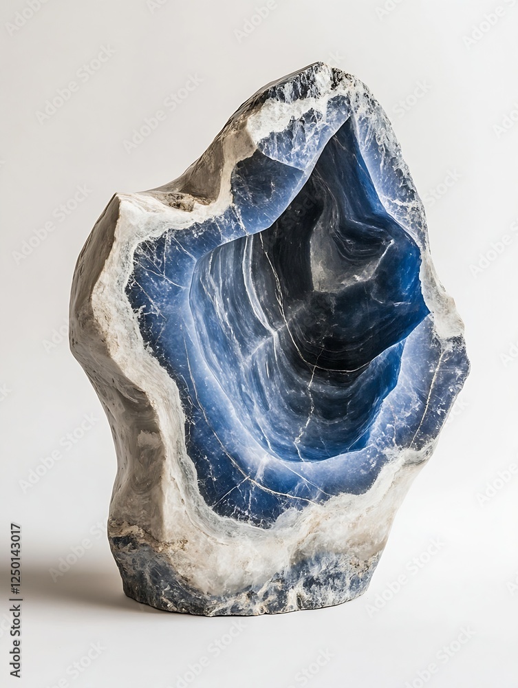 Poster beautiful blue stone crystal displaying natural geological patterns : generative ai