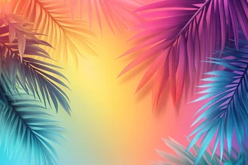 Fototapeten Vibrant Palm Fronds Against A Warm Colored Background © kura