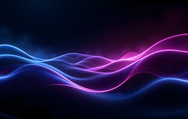 Futuristic Abstract Neon Light Waves – Vibrant Blue and Pink Glowing Lines on a Dark Background with Smooth Digital Flow