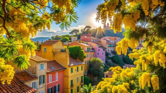 Bormes-les-Mimosas: Coastal Charm, French Riviera, Mimosa Blossoms, Sunny Mediterranean Scenery, Picturesque Village