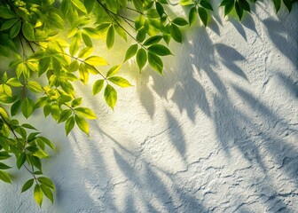 Abstract Leaf Shadows & Light: Dappled Sunlight on White Concrete Wall - Nature Background Wallpaper