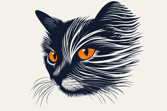 Black and white cat with orange eyes sitting on a sunlit windowsill, gazing at the street below.