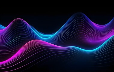 Futuristic Abstract Neon Light Waves – Vibrant Blue and Pink Glowing Lines on a Dark Background with Smooth Digital Flow