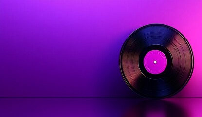 Vinyl record on vibrant purple background.