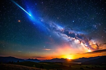 Fototapeta premium Bright Comet Streaking Across Starry Night Sky - Long Exposure Stock Photo