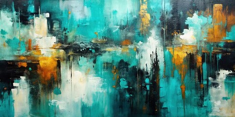 Abstract Teal Black White Acrylic Watercolor Night Painting Texture