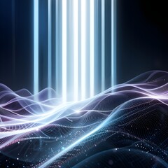 Futuristic Abstract Neon Light Waves &ndash; Vibrant Blue and Pink Glowing Lines on a Dark Background with Smooth Digital Flow