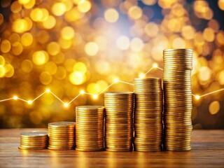 Building Wealth: Growing Coin Stack with Savings Growth Chart & Bokeh Background