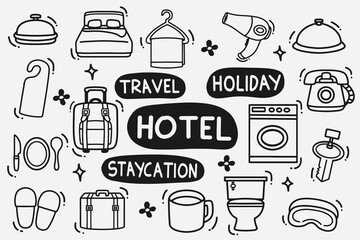set of hotel doodle good for background, wallpaper, element design, icon, etc