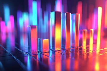 Vivid 3D economic data bars rising over a textured g