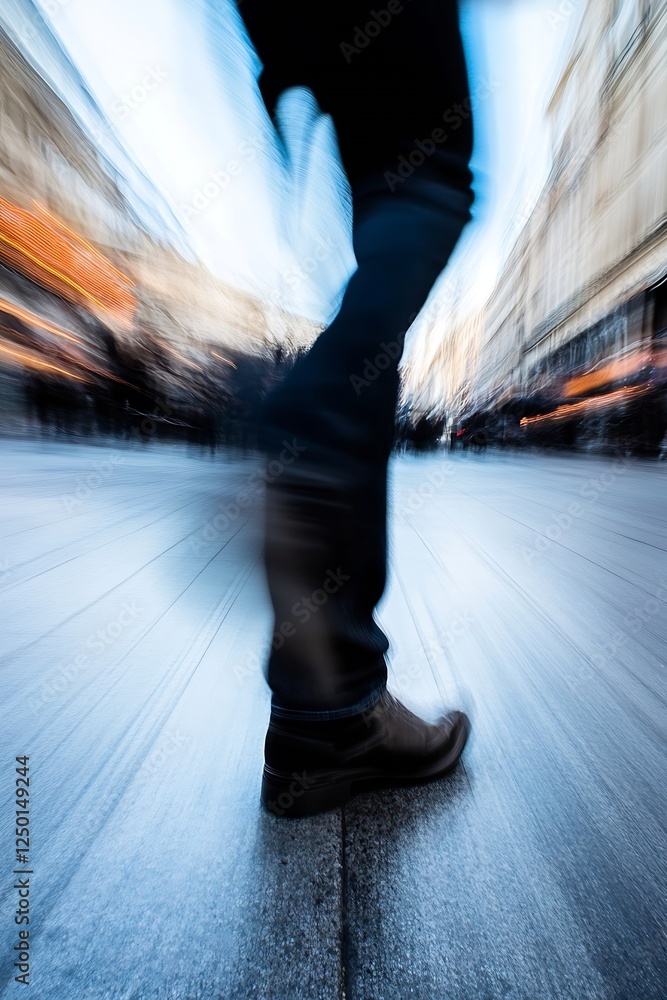 Aufkleber dynamic motion of a single person walking on a busy urban street with a blurred background : generat