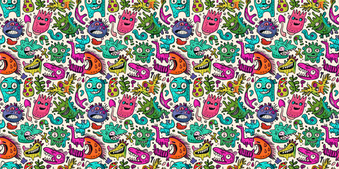 Cartoon hand-drawn doodles on the subject of summer holidays theme seamless pattern