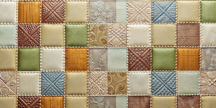 Elegant Patchwork Wallpaper Texture: Stitch Detail, Square Pattern Background
