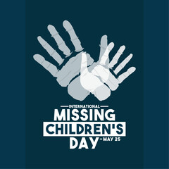 International Missing Children's Day. May 25. Palm print icon. Blue background. Poster, banner, card, background.