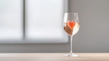 valentine's day food concept. A glass with a heart-shaped object in water on a wooden surface.