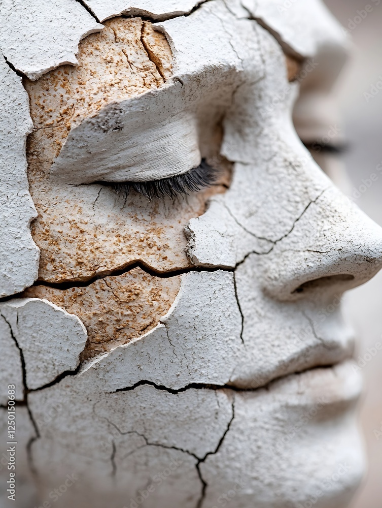 Poster close up of cracked artistic sculpture showing texture and detail in art and restoration : generativ