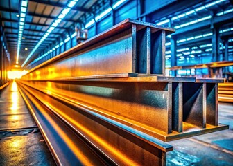 Obraz premium Industrial Strength: Close-up of a 3D Rendered Steel Metal Beam