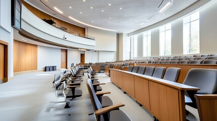 Modern and Spacious Lecture Hall with Ergonomic Seating and Natural Light Inflow From Big Windows : Generative AI