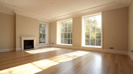 Fototapeta premium Spacious Modern Living Room with Natural Light and Hardwood Floors : Generative AI