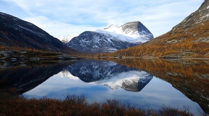 Scenic mountain landscape reflected in tranquil lake showcasing natural beauty and serenity : Generative AI