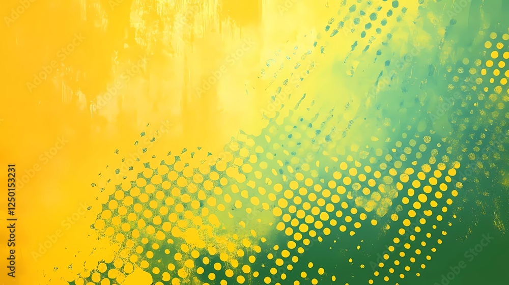 Poster vector background with a yellow and green color gradient, halftone pattern on a canvas texture
