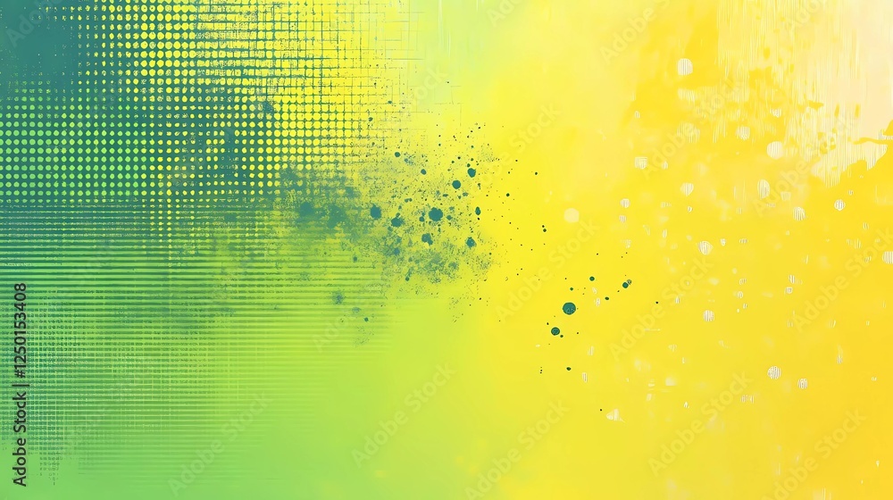 Poster vector background with a yellow and green color gradient, halftone pattern on a canvas texture